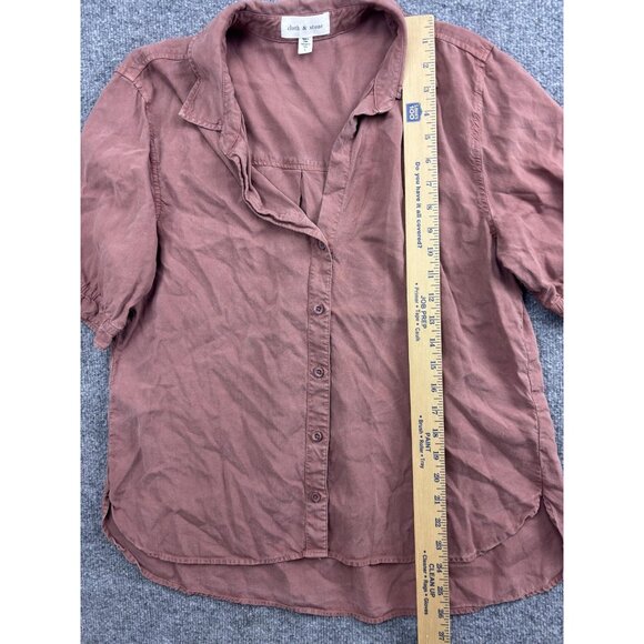 Cloth & Stone Shirt Womens Large Pink Tencel Button Front Short Sleeve Top - Picture 4 of 7